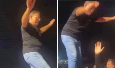 Prefeito que se jogou na plateia e caiu no chão diz que agiu pela emoção: