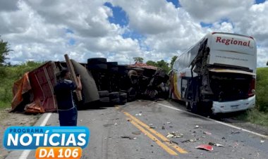Acidente entre Ônibus da Regional e carreta na BR 116 deixa vítima fatal